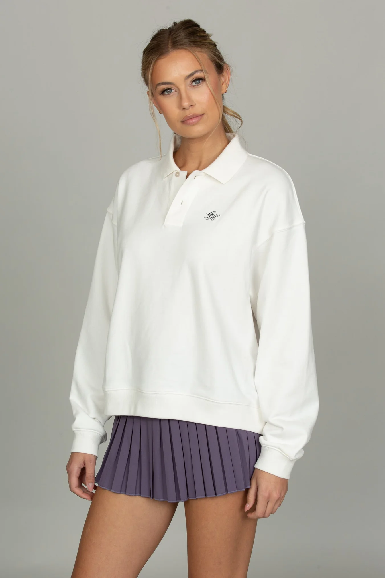 White Long Sleeve Polo - Image 5
